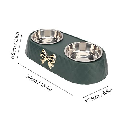 Stainless Steel Double Pet Bowls with Bowknot Decor Holder, Prevent Slip Cat and Dog Food Water Bowls, Cat Food Bowl Elevated, Dog Bowls Elevated, Cat Food and Water Bowl Set(Dark Green) - color: Dark Green