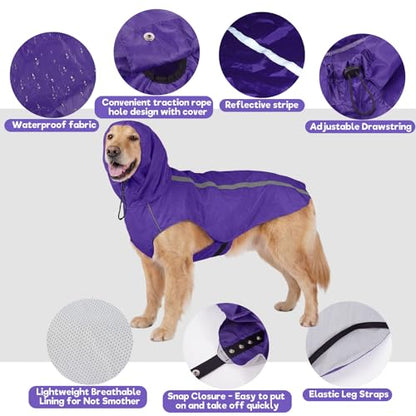 Dog Raincoat with Reflective Strip Hoodie, Waterproof Dog Raincoats, Adjustable Lightweight Hooded Poncho Dog Rain Jacket, Snowproof Windproof Clothes, Dog Raincoat for Large Dogs - color: Purple, size: XXXL