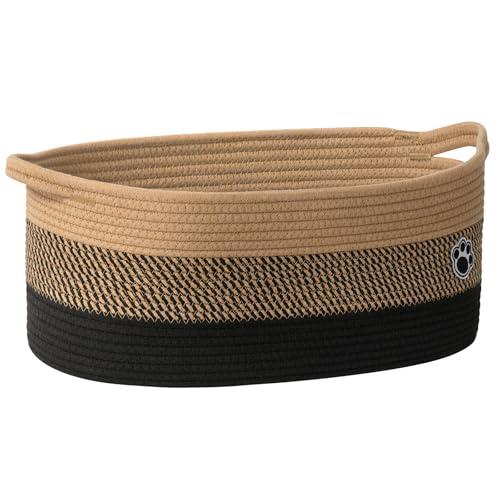 Large Dog Toy Basket, 19.7" X 11" X 7.9" Woven Rope Basket with Handles, Cat Dog Toy Storage Box for Living Room, Gift Baskets for Baby Shower, Black-Brown - color: Black-Brown, size: 19.7"L x 11"W x 7.9"H