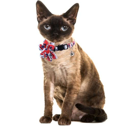 American Flag Cat Collar with Bell Sunflower Star Adjustable 4th of July Breakaway Kitten for Independence Day - color: 4th of July-1-sunflower
