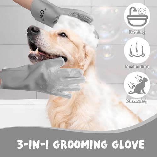 ROPO silicone gloves for pet grooming, multi-functional gloves for pet hair shedding, bathing, and massage (Grey) - color: Grey