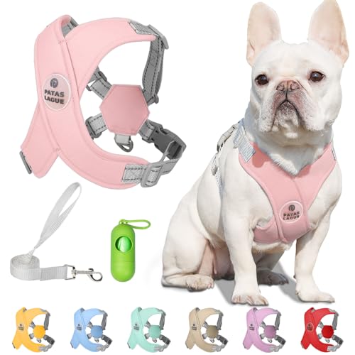 Dog Harness with Leash Set Adjustable Soft Padded Step-in Dog Vest No Choke No Pull Reflective for Small Medium Pets with Poop Bags and Dispenser, Solid and No-chew, Pink S - color: Pink, size: S (Neck 18.1-21.2'' Chest 21.2-25.2'')