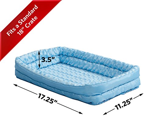MidWest Homes for Pets XXS QuietTime Double Bolster Pet Bed, Blue Plush 18-Inch Crate Mat with Stacked Bolsters, Machine Washable, Secure Fit with Elastic Straps - color: Blue Plush, size: 18-Inch
