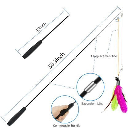 ZPH Cat Toys Interactive for Indoor Cats,2PCS Retractable Cat Wand,9PCS Teaser Toys&1PCS Eyeglasses Toy,Interactive Feather Toy for Teaser Play and Chase Exercise with Kitten - style: SET C