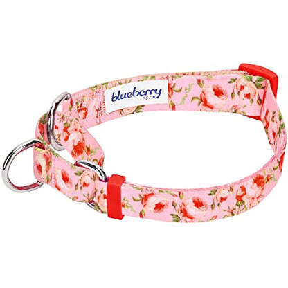 Blueberry Pet Spring Scent Inspired Rose Print Martingale Safety Training Dog Collar, Baby Pink, Large, Heavy Duty Adjustable Collars for Dogs - color: Rose Baby Pink, size: Large