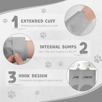 ROPO silicone gloves for pet grooming, multi-functional gloves for pet hair shedding, bathing, and massage (Grey) - color: Grey