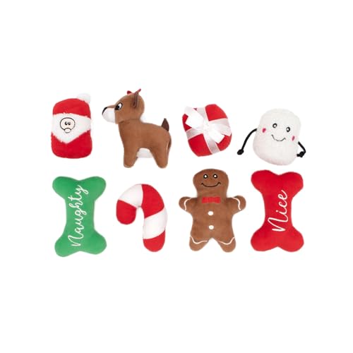 ZippyPaws Holiday Miniz - Interactive Dog & Puppy Toys for Boredom, Stimulating Pet Products to Keep Them Busy, Plush Refills for Hide & Seek Puzzle, Enrichment Squeaky Toys - Mixed 8 Pack