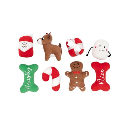 ZippyPaws Holiday Miniz - Interactive Dog & Puppy Toys for Boredom, Stimulating Pet Products to Keep Them Busy, Plush Refills for Hide & Seek Puzzle, Enrichment Squeaky Toys - Mixed 8 Pack