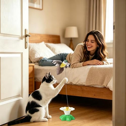 Cat Enrichment Toys | Cats Suction Cup Electric Flying Bird Wand with Feathers | Indoor Kitten Exercise Toy | for Living Room Home Balcony Apartment Boredom Relief