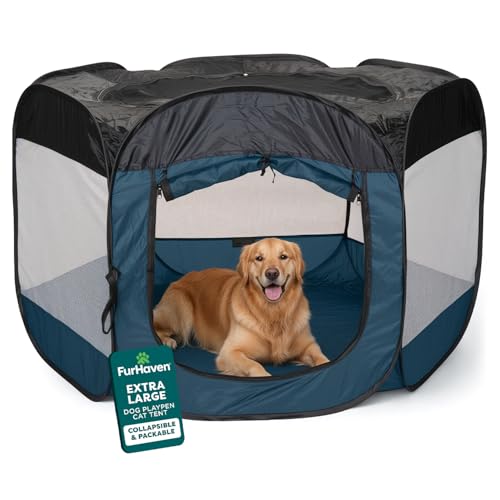 FurHaven Portable Pet Playpen for Dogs & Cats, Extra Large Indoor Kitten Playpen with Mesh Sides, Foldable Dog Playpen for Large Dogs, Pop Up Travel Dog Pen, X-Large, Sailor Blue - color: Sailor Blue, size: Extra Large