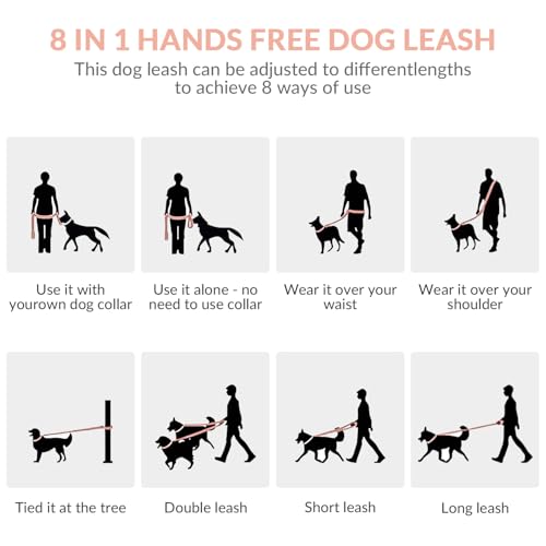 8.2ft Hands Free Dog Leash,Versatile Waist & Crossbody Lead for Medium Dogs,Waterproof & Adjustable for Running Jogging Walking, 360° Swivel Metal Buckle (Pink) - color: Pink