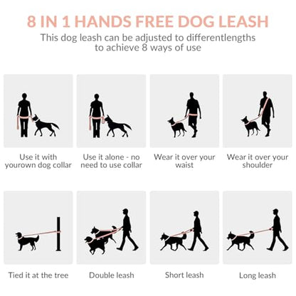 8.2ft Hands Free Dog Leash,Versatile Waist & Crossbody Lead for Medium Dogs,Waterproof & Adjustable for Running Jogging Walking, 360° Swivel Metal Buckle (Pink) - color: Pink