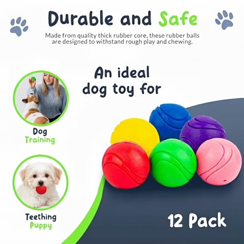 SuperFetch Dog Balls 1.5 Inch - Squeaky Dog Toys for Small Dogs and Puppies - Rubber Balls for Fetch, Training, Teething, Boredom and Solo Play - 6 Pack