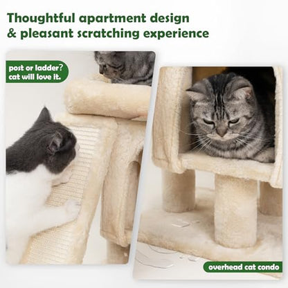 Meowoou Palm Cat Tree Tower for Indoor Cats with Cozy Cat Condo, 33'' Natural Sisal Scratching Posts and Plush Pom-pom for Small Kitty - size: 33 in Cat Tree