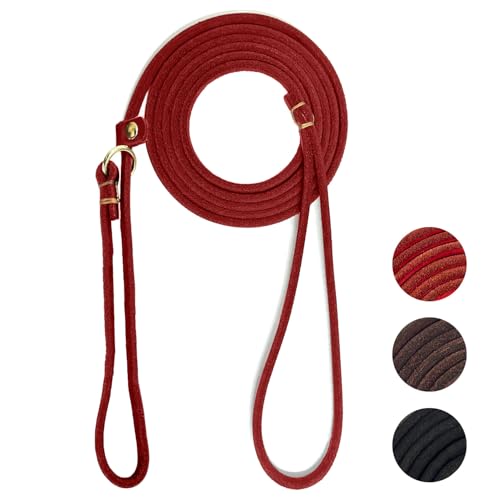 Guiding Star Leather Slip Lead Dog Leash for Small Dogs & Puppies 6 Ft x 1/4 Inch,Luxurious and Lightweight Leather Training Dog Leash for Walking with Soft Handle (Red) - color: Red, size: Slip Leash