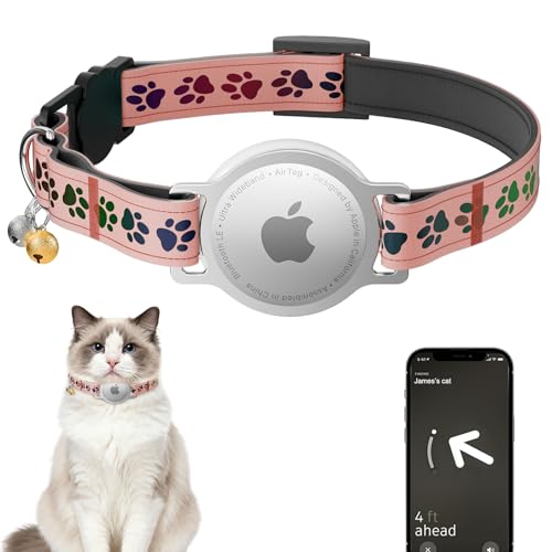 AirTag Cat Collar, Breakaway Cat Tracker Collar, Airtag Holder Compatible with Apple Air Tag, [Lightweight & Scratch Resistant] Adjustable Comfortable GPS Pet Collar for Cats Kittens, Pink - color: PINK