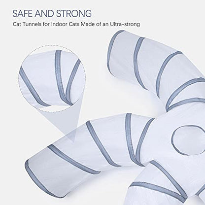 EGETOTA Cat Tunnel for Indoor Cats Large, with Play Ball S-Shape 5 Way Collapsible Interactive Peek Hole Pet Tube Toys, Puppy, Kitty, Kitten, Rabbit (White & Grey) - color: White & Grey