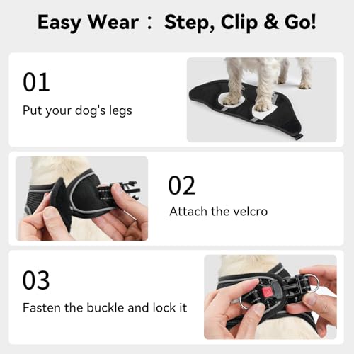 Joytale Small Dog Harness, Breathable Mesh Step-in Vest, Reflective Soft Padded Harnesses for Cats and Puppies Dogs, Black, XXXS - color: Black, size: XXXS--Chest: 10.5-12''
