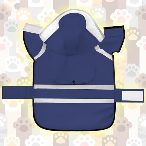 Dog Raincoat, Adjustable Rain Jacket with Hooded Double Layer for Large Medium Small Dogs Puppies, Lightweight Waterproof Rain Coat Poncho with Reflective Stripe Navy,L - color: Navy, size: Large
