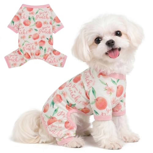 Dog Pajamas for Small Dogs - Soft Cotton 4-Leg Puppy PJs, Stretchable Breathable Pet Onesie Jumpsuit Sleepwear for Yorkie, Chihuahua, Toy Poodle & Tiny Breeds (Pink Peach,L) - color: Pink Peach, size: Large (Chest 17in)