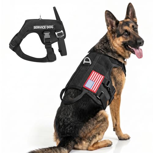 Tactical Dog Harness for Large Medium Breed - Mesh Breathable Dog Harness Escape Proof with Handle - No Pull Military Service Dog Vest with Removable Patches for Walking,Training,Hiking - color: Black, size: M(Chest:22-27")
