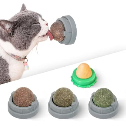 Potaroma Catnip Silvervine Balls 4 Pcs Extra Cat Energy Ball, Edible Kitten Lick, Teeth Cleaning Dental Chew Wall Treats for All Breeds (Grey) - color: Grey