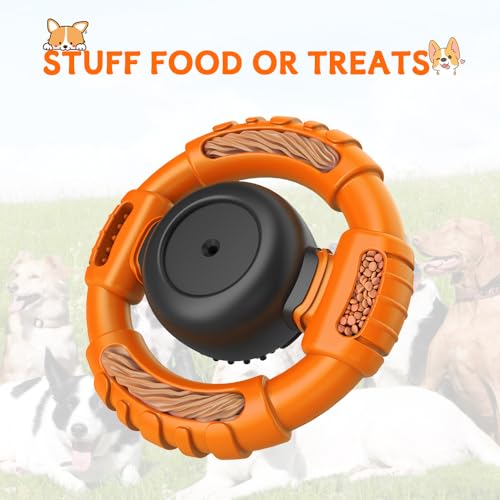 Dog Toys for Aggressive Chewers Large Medium Small Breed, Indestructible Durable Tough Dog Chew Toys to Keep Them Busy, Nylon Rubber Interactive Dog Toys - color: Orange