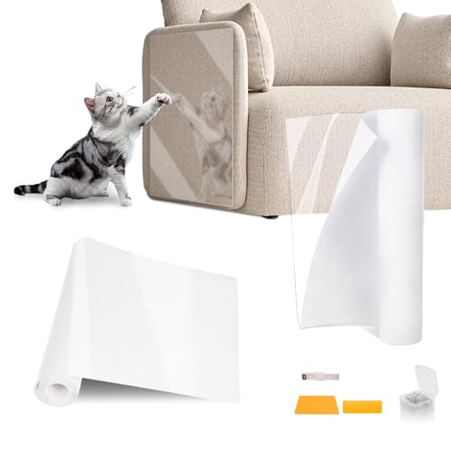 Transparent Anti Cat Scratch Furniture Protector, 2pcs 118 x 11.8in Flexible Couch Corner Protector from Cat Claws，Single-Sided Sticky Couch Protectors, Cats Scratch Deterreent Tape - color: Clear, size: 2 Pack