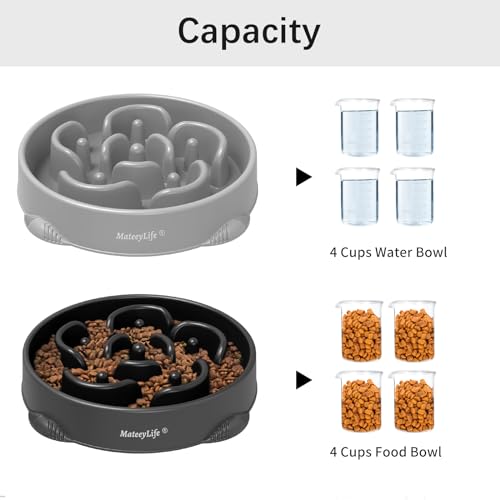 MateeyLife Large Slow Feeder Dog Bowls 2PCS, Anti-Choking Puzzle Dog Food Bowls, Anti-Slip Interactive Feeding Slow Down Eating, Bloat Stop Maze Dishes for Large Breeds 4 Cups Gray&Black - color: B-Gray&Black, size: Large