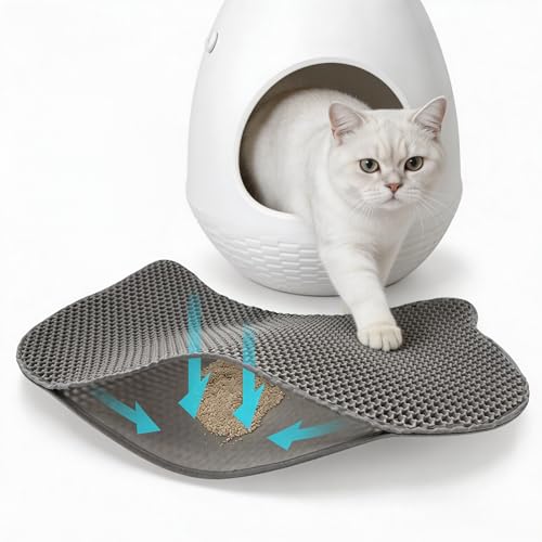 Eggloa6 Kitty Head Cat Litter Mat, Waterproof Double Layer Litter Trapping Mat for Felines, Soft EVA Honeycomb, Easy to Clean, Dark Gray