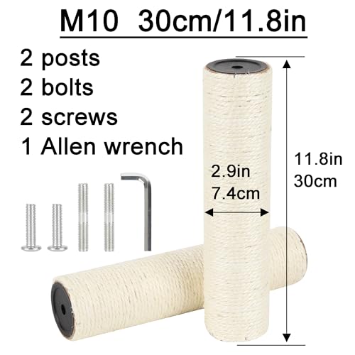 2.9in 7.4cm Diameter Cat Scratching Post Replacement Sisal Pole Parts for Cat Tower (M10, 30cm/11.8in) - color: 30cm/11.8in*2poles, size: M10
