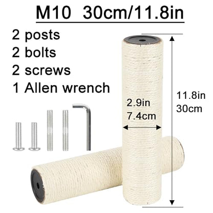 2.9in 7.4cm Diameter Cat Scratching Post Replacement Sisal Pole Parts for Cat Tower (M10, 30cm/11.8in) - color: 30cm/11.8in*2poles, size: M10