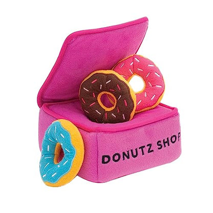 ZippyPaws Burrow- Interactive Dog & Puppy Toys for Boredom, Stimulating Pet Products to Keep Them Busy, Hide & Seek Plush Dog Puzzle, Enrichment Squeaky Toy, for Small & Medium Dogs- Donutz Box - style: Donutz Box