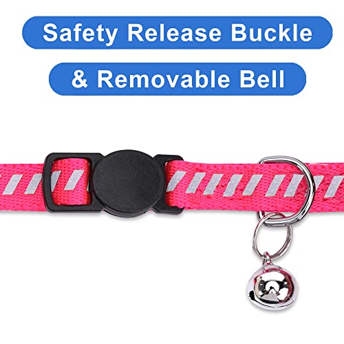 Pawtitas Personalized Pink Reflective Cat Collar – Adjustable Custom Collar with Safety Buckle, Removable Bell, and Engraved Name & Phone Number for Kittens and Adult Cats - color: Personalized Pink