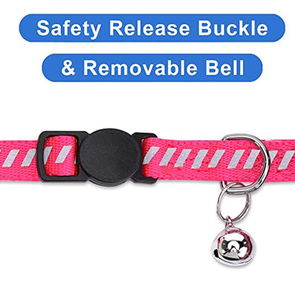 Pawtitas Personalized Pink Reflective Cat Collar – Adjustable Custom Collar with Safety Buckle, Removable Bell, and Engraved Name & Phone Number for Kittens and Adult Cats - color: Personalized Pink