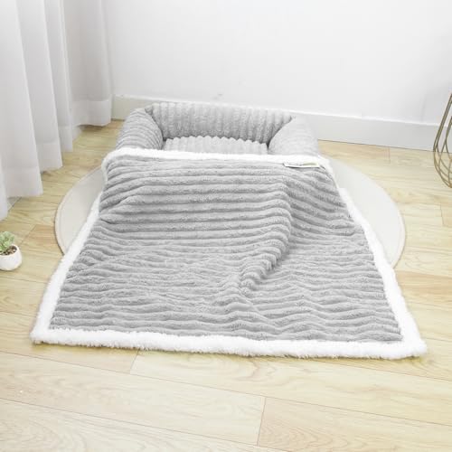 Waterproof Dog Blanket Soft Pet Cat Blanket Cozy Calming Sherpa Corduroy Fleece Blanket Reversible Furniture Bed Protector for Small Dogs Machine Washable Puppy Blanket, Grey 40x50 in - color: Grey, size: L/40"x50"
