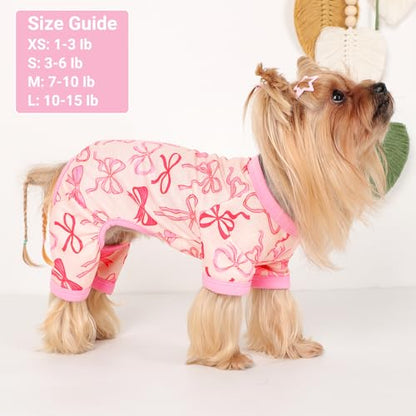 Dog Pajamas Small Sized Dogs Stretchable Summer Dog Clothes Pjs 4 Legs Girl Boy Cute Soft Puppy Outfits Doggie Cat Jammies Jumpsuit Sleeper for Pet (Bow Tie, Small) - color: Bow Tie, size: Small (Chest 13in )