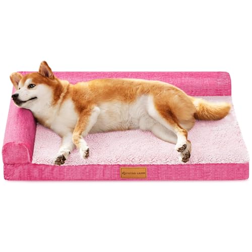 Orthopedic Dog Bed Large Sized Dog 36''X24'', Waterproof L Bolster Medium Pet Sofa Beds with Removable Washable Cover, Soft Comfortable Pet Couch Crate Mat with Nonskid Bottom, Pink - color: Pink, size: L:36x24x3.5 IN