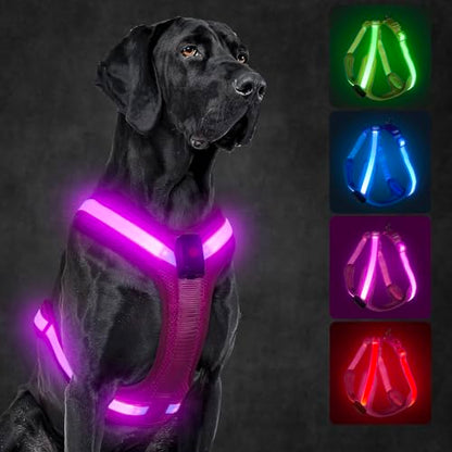 Light Up Dog Harness, LED Dog Harness Rechargeable, Glow in the Dark, LED Dog Vest Reflective, Light Up Harness for Dogs, Dog Lights for Night Walking, Pink, XL - color: Pink