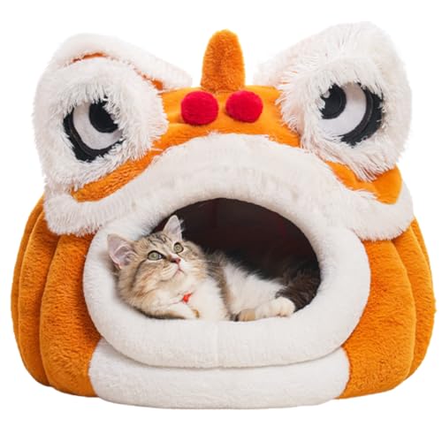 Cat House - Indoor Bed with Removable Foam Cushion - Cute Lion Design Pet Tent for Puppies, Rabbits, Kitten, Small Dogs, Anti-Slip Bottom (Light Brown,Medium) - color: Light Brown, size: Medium