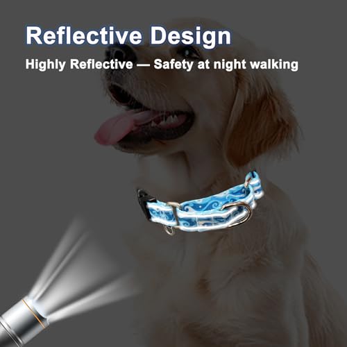 Reflective Martingale Collar with Quick Release Buckle Anti Pulling Boy Male Adjustable Dog Collars (Blue Waves, Large) - color: Blue Waves, size: Large