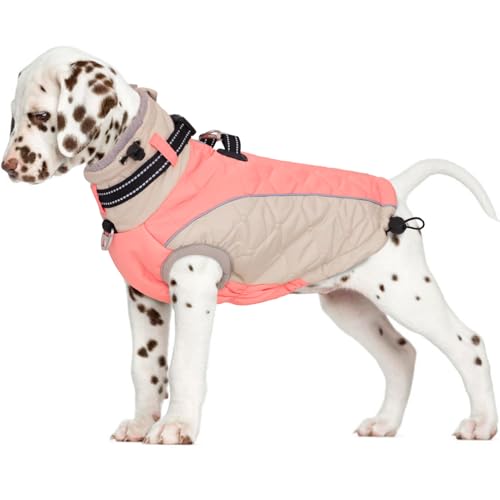 Zippered Small Dog Winter Coat, Turtleneck Reflective Fleece Jacket, Water Resistant Warm Dog Clothes with Buckles & D Ring for Leash and Name Card - S Pink - color: Pink, size: Small