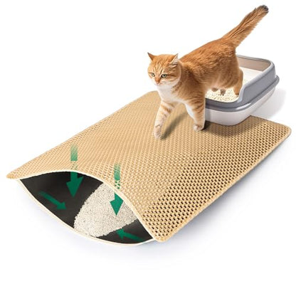 Cat Litter Mats Litter Trapping Mat,Cat Litter Box Mat for Floor 32"x22", 2 Layer Llitterbox Mat,Litter Rug Catcher,Waterproof Urine Proof, Clean Easily, Collapsable, Medium