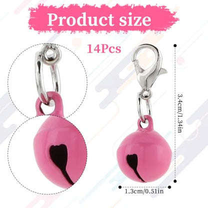 Xthrotsenk 14 Pack Bells for Cat Dog Collars Charms Colourful Pet Small Bells with Clasps Cat and Dog Round Bell Pet Collar Accessories for Collars