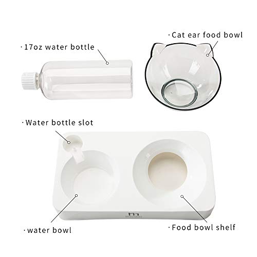 Double Elevated Dog Cat Bowl, Pets Water and Food Bowl Set, 15° Raised Tilted Dishes Indoor for Kitten, Puppies, Small or Medium Size Dogs Cats