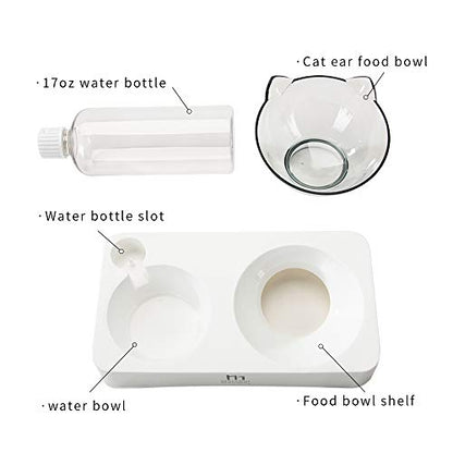 Double Elevated Dog Cat Bowl, Pets Water and Food Bowl Set, 15° Raised Tilted Dishes Indoor for Kitten, Puppies, Small or Medium Size Dogs Cats