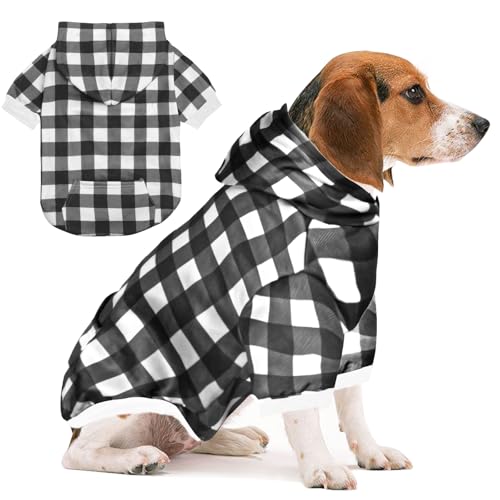 Plaid Dog Sweaters Hoodies Sweatshirts for Dogs Cats, Warm and Soft Cold Weater Coats for Christmas (Black, Medium) - color: Black, size: Medium