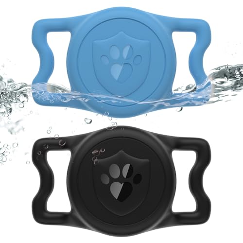 for AirTag Dog Collar Holder, Dog Air Tag Holder, IP68-Waterproof | Lightweight Silicone | Anti-Lost | Ultra-Durable | Compatible with Apple AirTags (Black+Bule) - color: Black+Bule