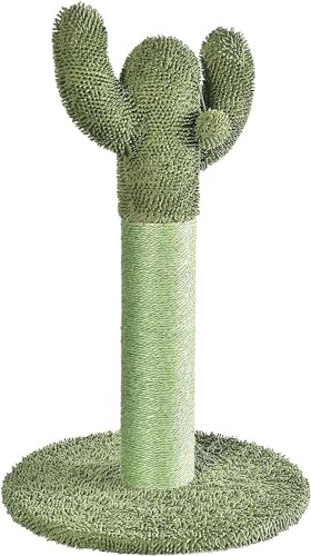 Amazon Basics Cat Scratching Post, Indoor Cactus with Natural Sisal for Kittens with Dangling Ball Toy, Medium, 25.6"H, Green - size: Medium - 25.6" H