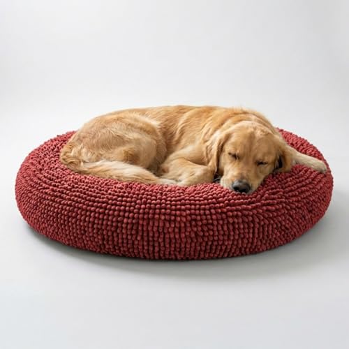 Muddy Mat® Cloud K-9 Bed for Dogs & Cats, Soft & Relaxing Donut Dog Bed, Chenille Material, Removable Cover, Washable & Dryer Safe–Red Large(40'x40') - color: Red, size: Large (40''X40'')